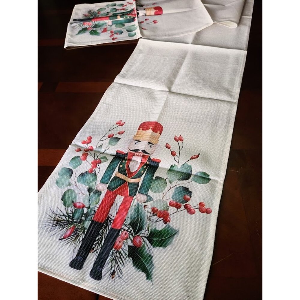 Christmas Table Runner Holiday Nutcracker Decor Cottage Xmas Decoration Cloth
